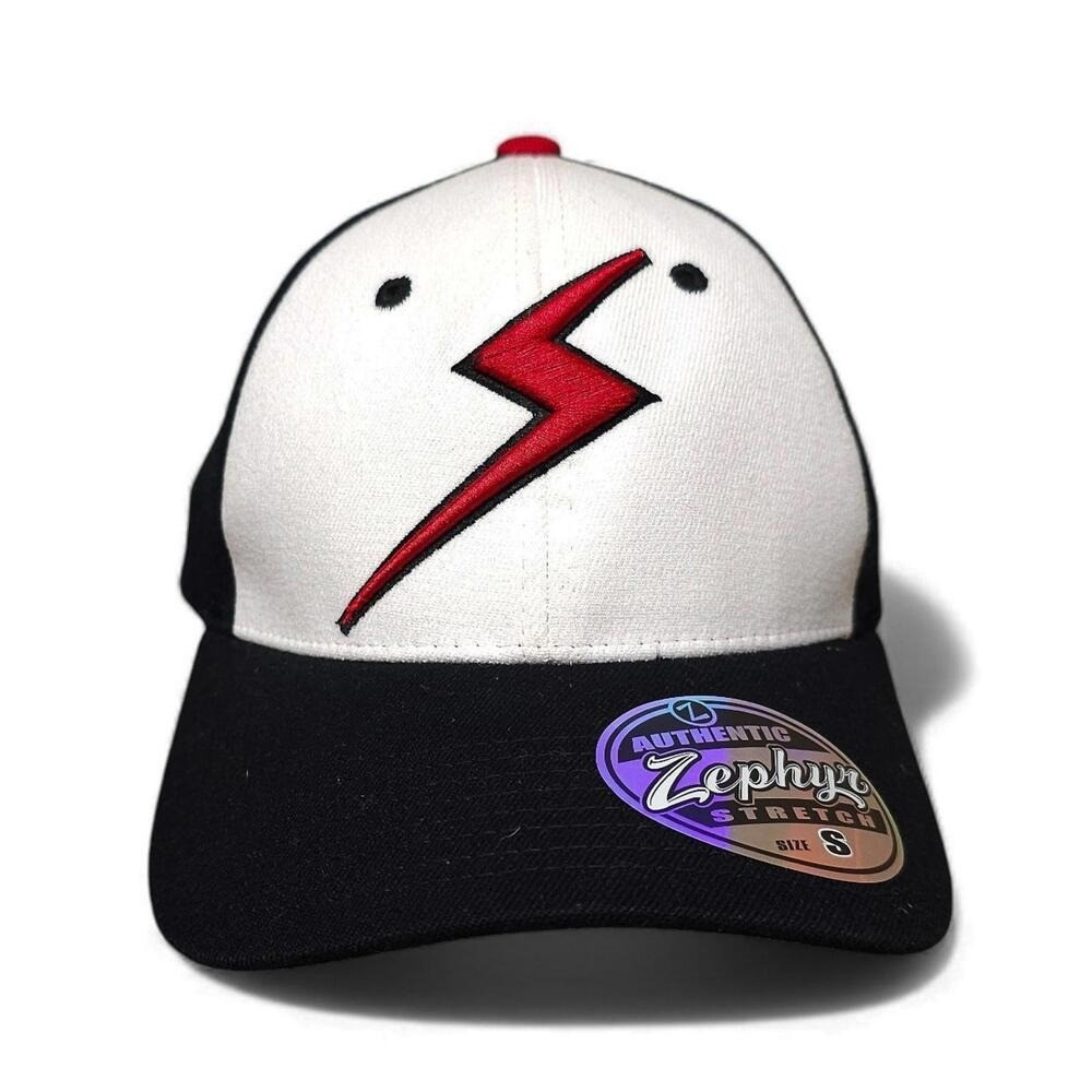 Zephyr Stretch Baseball Cap Black White Red Lightning Bolt‎ Size S
